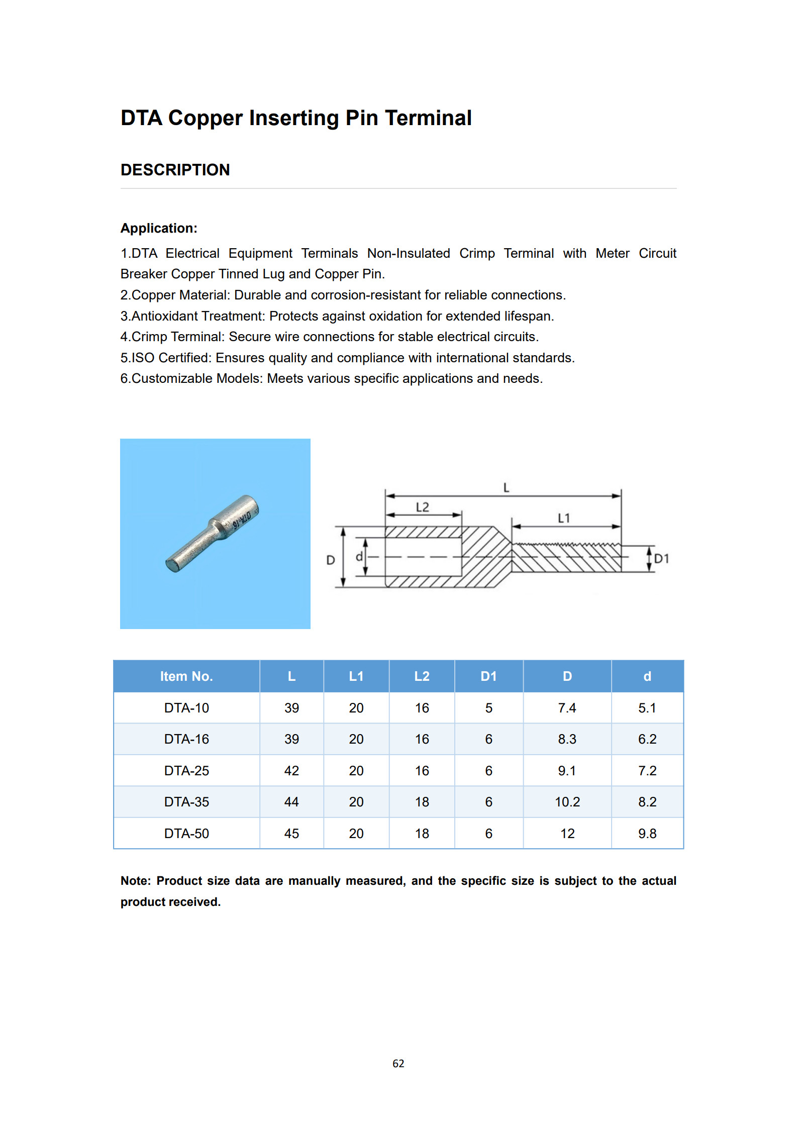 DTA Tin-plated Copper Pin Terminals detail 1